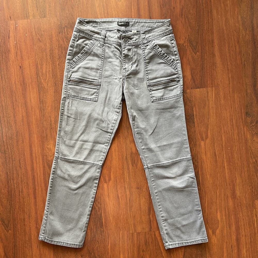 Supplies Women Gray Cargo Twill Pants Straight Leg Flat Front Pockets Zippers s2